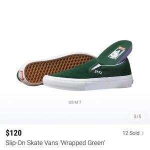 Slip-On Skate Vans 'Wrapped Green’.
Men 5.5, fits women 6.5.